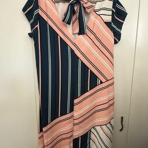 ELOQUII Striped Pink and Teal Women's Dress with bow back